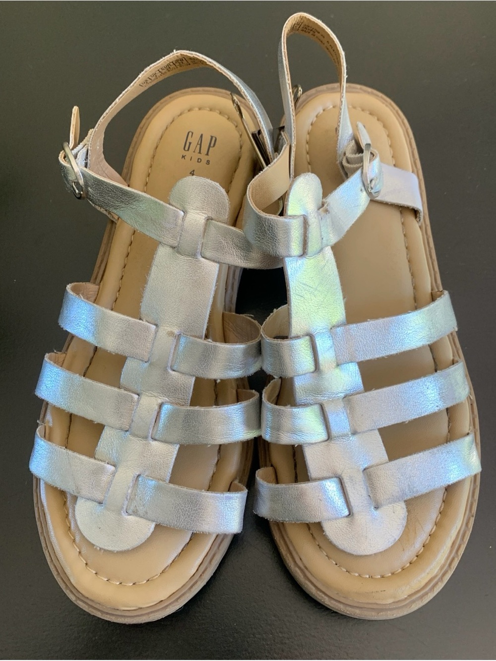 GAP Kids Sandals Girls Size 4 Silver Metallic Fisherman Chunky Sole Gladiator